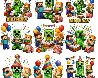 Birthday PNG Clipart Bundle: Pixel Game Party Decor (Digital Download)