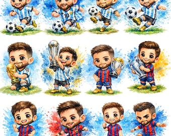 Chibi Football Star PNG, Cute Soccer Player Art, World Cup Champion Style, Sports Anime Graphics