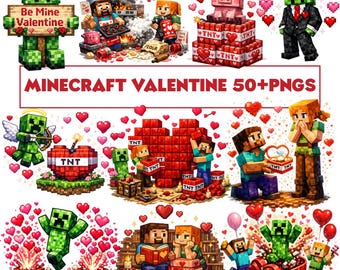 Pixel Love Art, Block Game Clipart, Valentine Bundle, Digital Download
