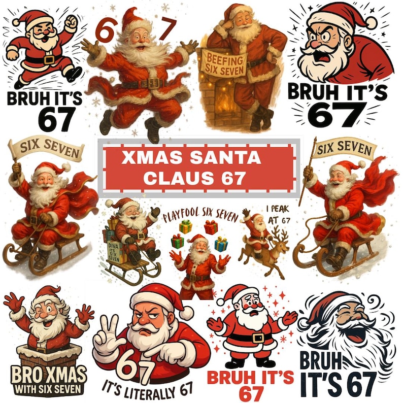 Santa 67 Funny Santa 67 Clipart PNG Set, Meme Christmas Graphics - Etsy