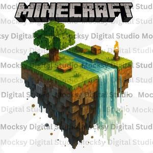 Craft Mine Floating Island PNG Bundle Block Landscape Waterfall Scene Pixel World Game Clipart Sublimation