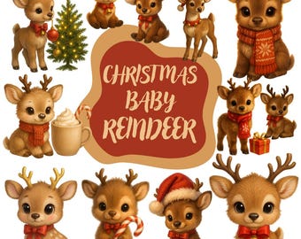 Festive Baby Reindeer Clipart Set: Christmas PNG Graphics (Digital Download)