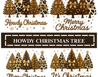 Howdy Christmas PNG, Western Tree Clipart, Cowboy Holiday Art, Leopard Print Graphic, Retro Festive Design