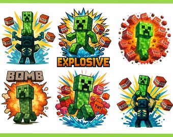 Mine Explosive PNG Set, Gamer TNT Clipart, Pixel Art Pack, Dynamic Boom Design, Digital Download, High Res PNG Files