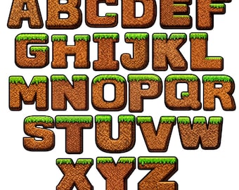 Pixelated Alphabet PNG | Mine Gamer Font, Digits, Elements (Digital Download)