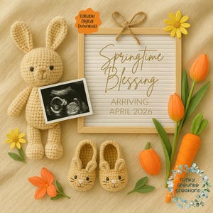 Cute Spring Baby Announcement, Digital Gender Neutral Spring Pregnancy Announcement, Easter Themed Pregnancy Announcement for Social Media