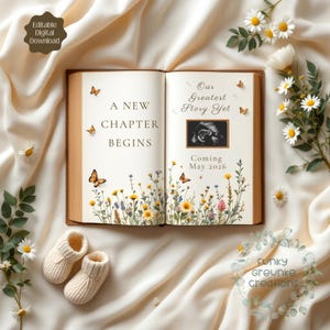 Editable Wildflower Pregnancy Announcement, Floral Flat Lay Baby Announcement, Spring Digital Baby Reveal, Gender Neutral Pregnancy Reveal
