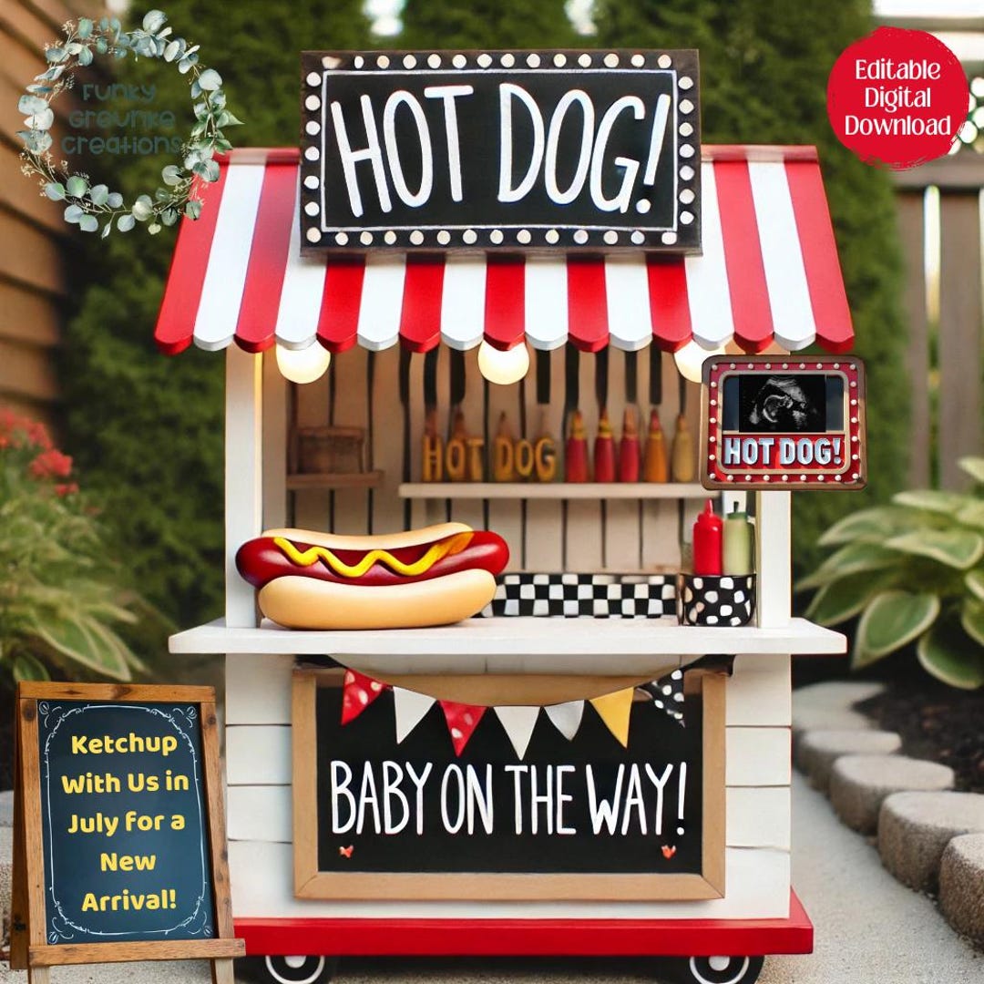 Fresh Look at Hot Dog Pregnancy Announcement Baby On The Way Digital Download