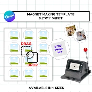 2x2 Square Fridge Magnet Template Magnet Maker Template Magnet Machine Template photo template 50x50mm Photo Magnet Template Canva Editable