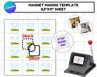 2x2 Square Fridge Magnet Template Magnet Maker Template Magnet Machine Template photo template 50x50mm Photo Magnet Template Canva Editable