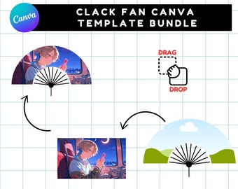 Plantilla editable para abanico Clack / Abanico de mano para sublimación, diseño DIY en Canva (imprimible)