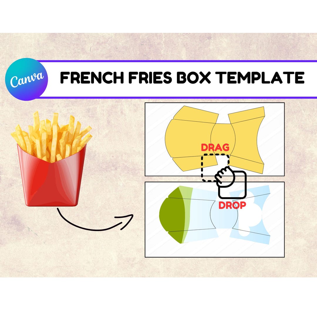 French Fry Box Template, Canva Editable, Party Favor (digital Download ...