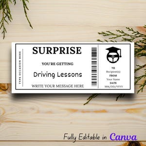 Certificado de regalo de lecciones de conducción sorpresa Plantilla de cupón de automóvil editable Descarga instantánea Vale para aprender a conducir Regalo de lección de conducción imprimible