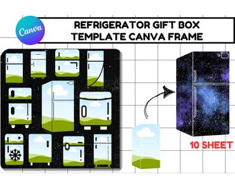 Mini Fridge Gift Box Template Canva Frame |Refrigerator Template Gift Box Foam Board Craft |Refrigerator Template Canva Frame Fridge