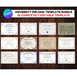 University Diploma Template Bundle |Completion Template |Degree Template |Graduation Certificate Template|Custom University Diploma Template