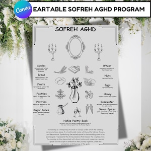 Programa de boda persa Sofreh Aghd editable / Tarjeta Sofreh Aghd de 5 x 7 pulgadas / Ceremonia de boda persa Sofreh Aghd