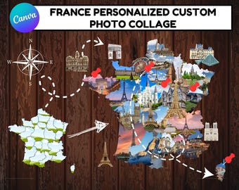 France Photo Map Collage: Custom Travel Gift (Canva Template)