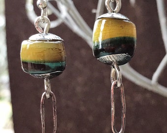 Skies Outwest -:- Glass bead earrings with golden hoops. Rustic. Bold. Southwest.