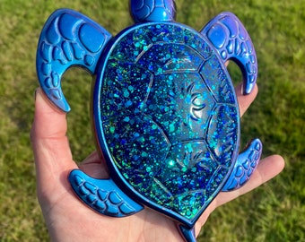 Blauwe kleur verschuivende hars zeeschildpad beeldje/schildpad minnaar cadeau/oceaan decor/hars schildpad standbeeld/bureau decor/zee dier