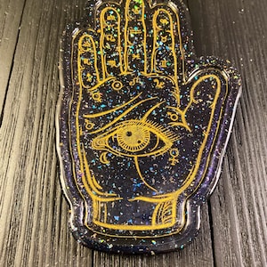 Resin Hamsa Jewelry Holder/Black and Gold Jewelry Dish