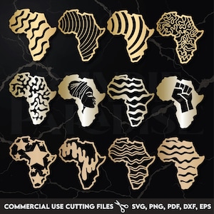 12 Afrika Bundle SVG PNG, afrikanische Kunst digitaler Download, schwarze Geschichte Monat Clipart, Stammes Afro Designs, Afrika Karte Silhouette, Vektor