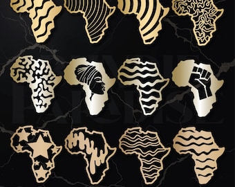 12 Africa Bundle SVG PNG, African Art Digital Download, Black History Month Clipart, Tribal Afro Designs, Africa Map Silhouette, Vector