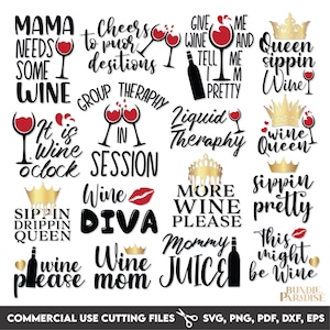 16 Wine Bundle SVG PNG | Funny Wine Quotes | Wine Lover Digital Files | Cricut & Sublimation Designs | Wine Glass Sayings | Instant Download