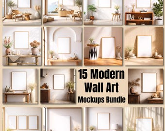 15 Modern Wall Art Mockups Bundle - Minimal Frame Mockups - Neutral Home Decor - Boho & Neutral Interior Decor