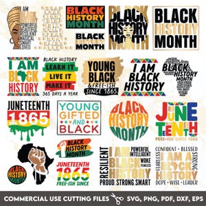 21 schwarze Geschichte Monat Bundle SVG PNG, afroamerikanische Zitate, Melanin Girl Art, schwarzer Stolz Clipart, Juniteenth digitaler Download, Bundle