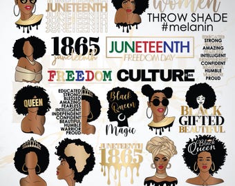 Black Empowerment SVG Bundle, Melanin Queen, Juneteenth Afro Pride (png, pdf, dxf, eps)