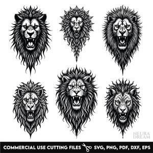 6 Lion SVG Bundle | Roaring Lion Head Clipart | Wild Animal Digital Cut File | Cricut & Silhouette Vector Art | Jungle King PNG DXF