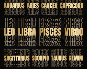 12 Zodiac Signs SVG Bundle, Astrology Clipart, Horoscope Cut Files for Cricut, Silhouette, Zodiac Symbols & Constellations Png, Svg, Dxf