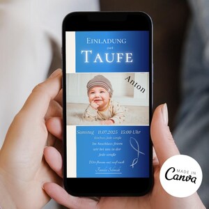 Digital invitation for baptism, communion, confirmation, template Canva, baptism card