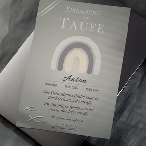 Batismo, comunhão, crisma, convite DinA6 template Canva, cartão de batismo personalizável, arco-íris boho,