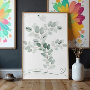 Sjabloon voor gastenboek doopfeest | Eucalyptus poster | Gastenposter | Aanpasbaar | Doopcadeau | Vingerafdruk | Op maat gemaakt
