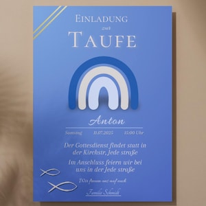 Batismo, comunhão, crisma, convite DinA6 template Canva, cartão de batismo personalizável, arco-íris boho