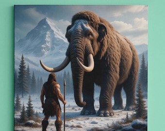 Woolly Mammoth Art Print: Ice Age Hunter, Snowy Wilderness Wall Decor