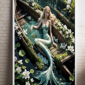 Blonde Mermaid Art Print: Lagoon Fantasy Wall Decor