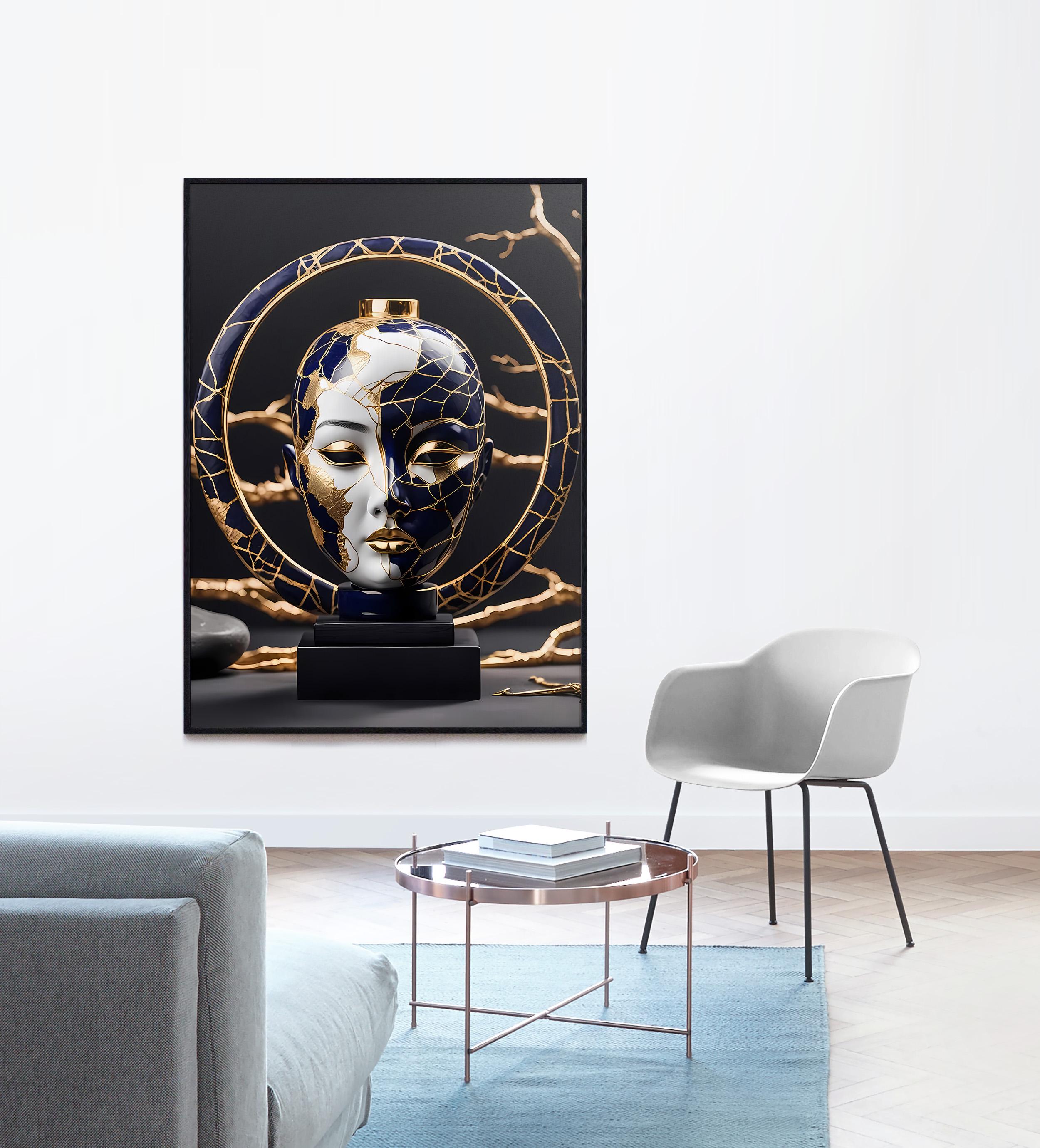 Kintsugi Art Print – Female Mask With Golden Cracks, Wabi-sabi ...