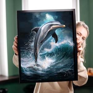 Leaping Dolphin Art Print: Coastal Ocean Wave Wall Art