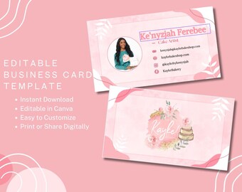 Editable Business Card Template | Canva Business Card | Modern Pink Small Business Card