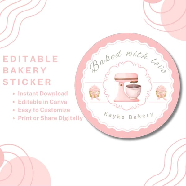 Digital Bakery Circle Stickers | Editable Stickers | Canva Template