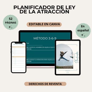 Law of Attraction Journal PDF; Goal and Dream Manifestation Planner; Digital Tool with Resale Rights.