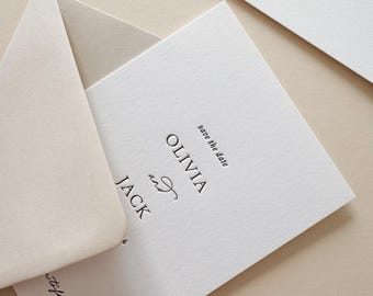 Letterpress or Gold Foil Save the Date: Minimalist Cotton Card