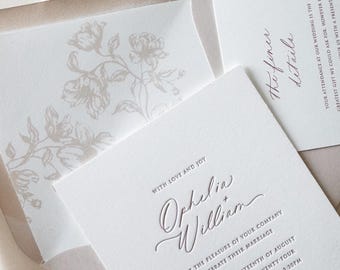 Letterpress Wedding Invitation Set: Elegant Daphne Suite