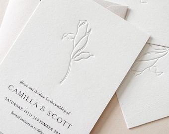 Letterpress Save The Date SAMPLE | Floral Save The Date | Luxury Invitation | Elegant Wedding | Timeless Invitation | Letterpress Wedding