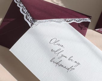 Vintage Personalised Bridesmaid Proposal Card - Will You Be My Bridesmaid Card With Lace Envelope | Bridal Party Card | Bridesmaid Gift