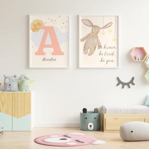 Alphabet Nursery wall art print, Personalize baby name nursery decoration Child Kids room Decor, Cloud moon star modern design, newborn gift