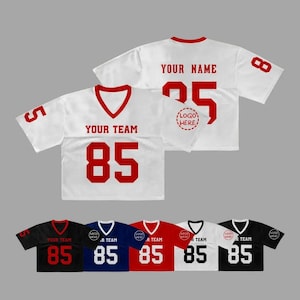 Personalized Women’s Football Crop Jersey – Custom Name & Number Short Sleeve Sports Tee, Cute Cropped Game Day Shirt for Summer