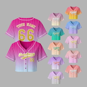 Custom Gradient Baseball Jersey for Women, Personalized Name, Team, Number & Logo with 5 Sequin Color Options, Gift For Her